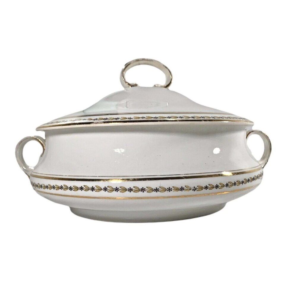 Vtg Homer Laughlin Genesee Covered Tureen Gold Floral Trim G.255 USA READ